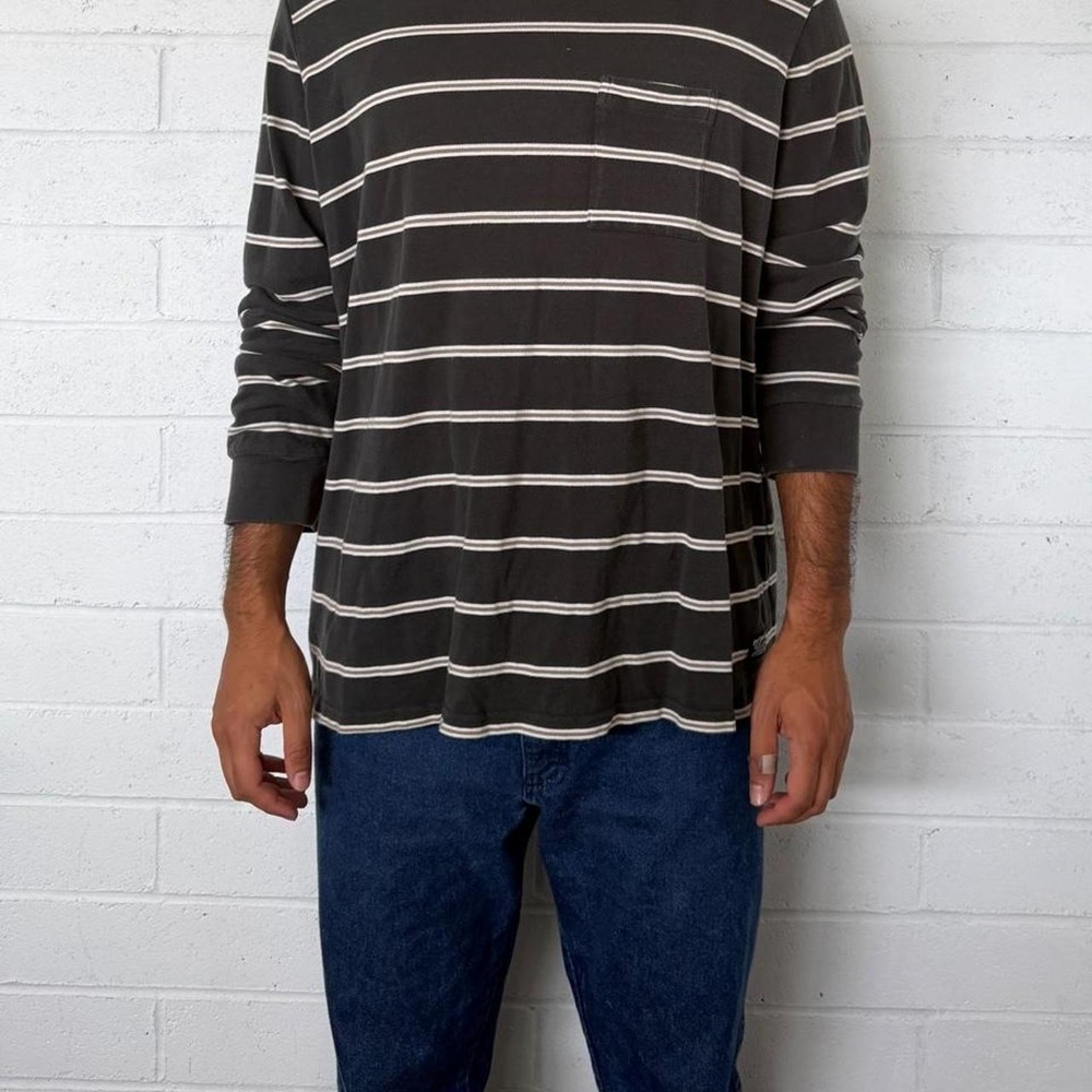 Levis Two Horse Brand Striped Long Sleeve Shirt Mens XXL Black Grey Relaxed Fit